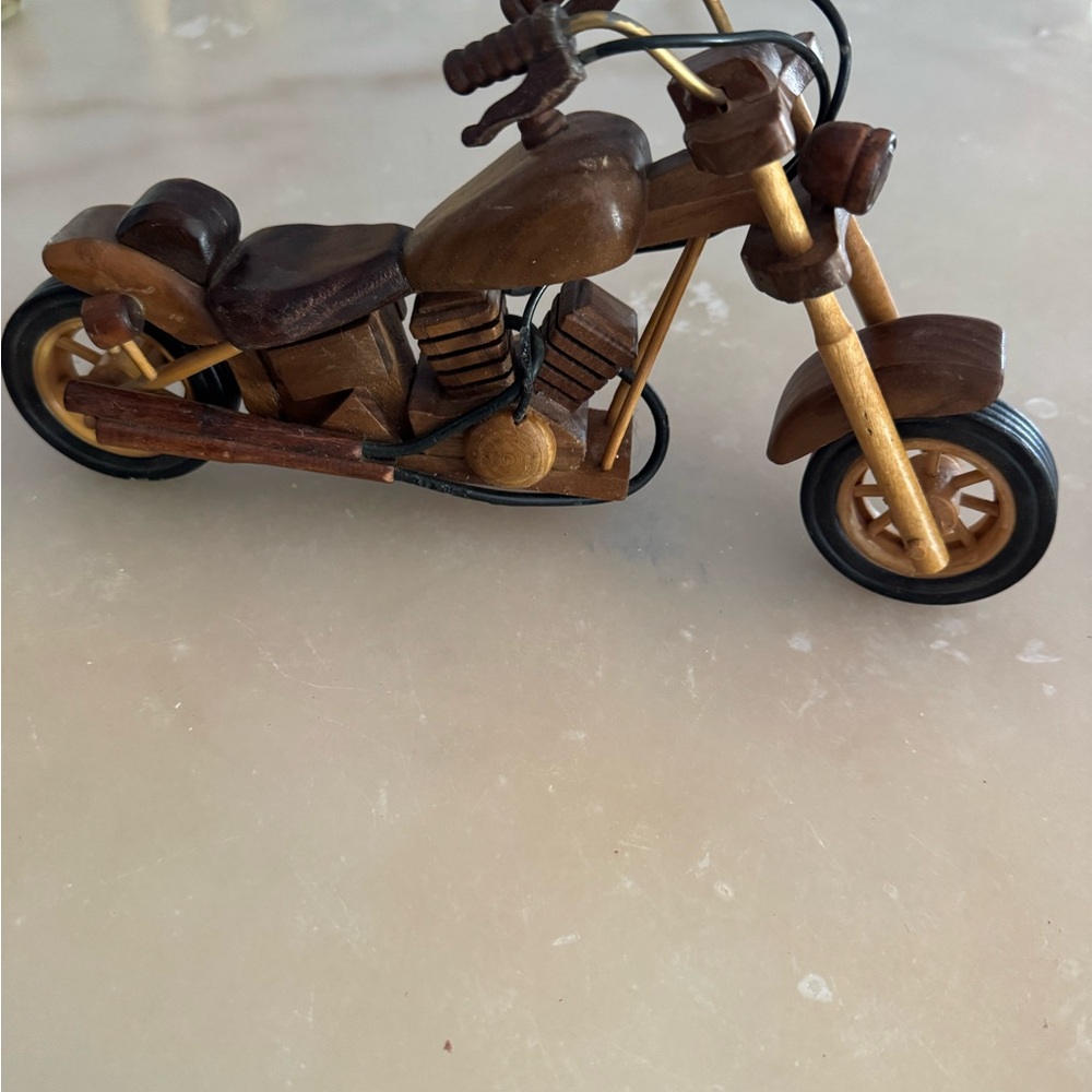 Handcrafted Wooden Motorcycle Toy - Brown and Gold